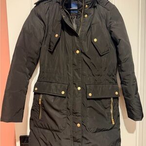 Cole Haan Black Parka Jacket with Gold Accents